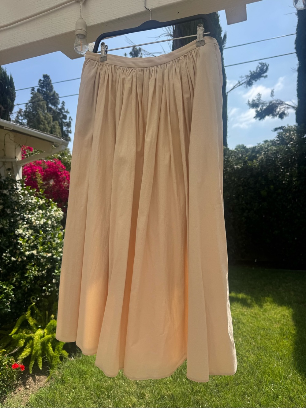 Cotton  Cream Gathered Midi Skirt